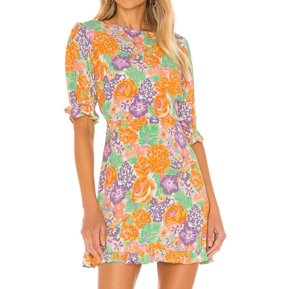 NWT Anthropologie Faithfull The Brand Florence Mini Dress in Orange and Green